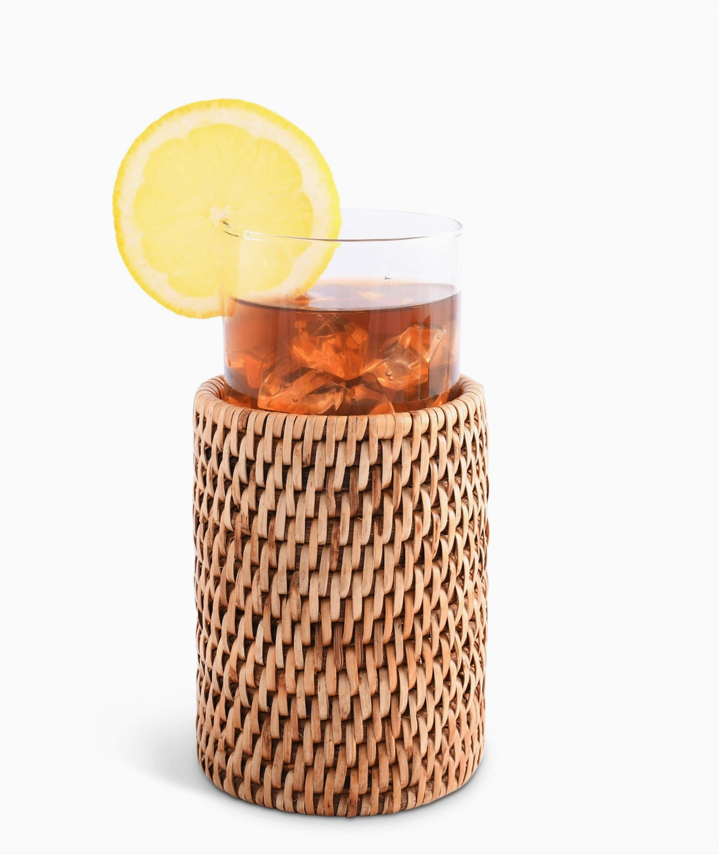Drinking Glass Covered with Hand Woven Wicker Rattan - Set of 4