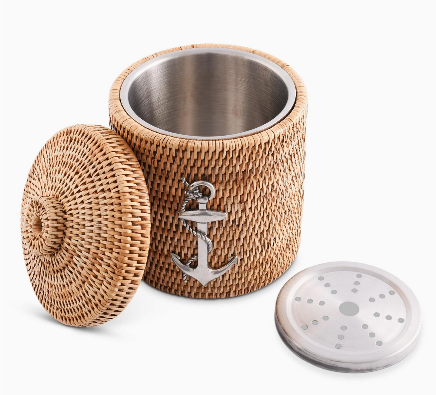 Anchor Hand Woven Wicker Rattan Lidded Ice Bucket