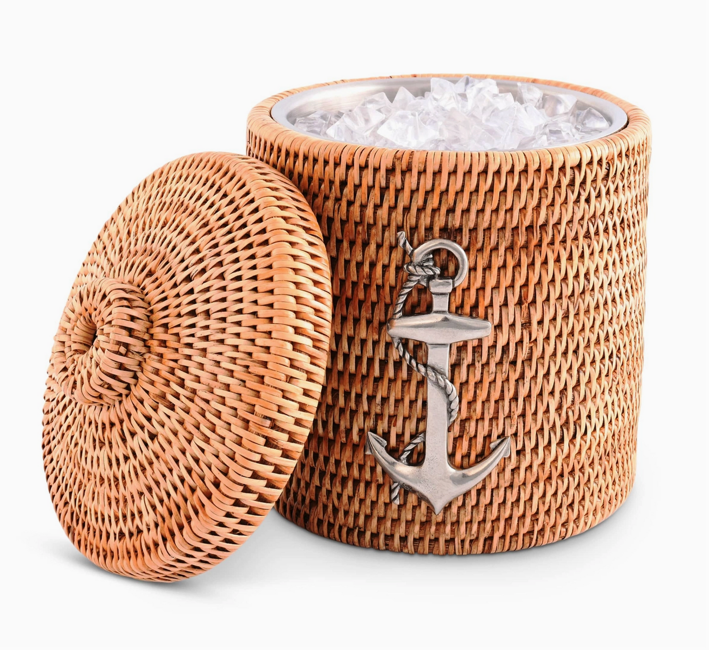 Anchor Hand Woven Wicker Rattan Lidded Ice Bucket