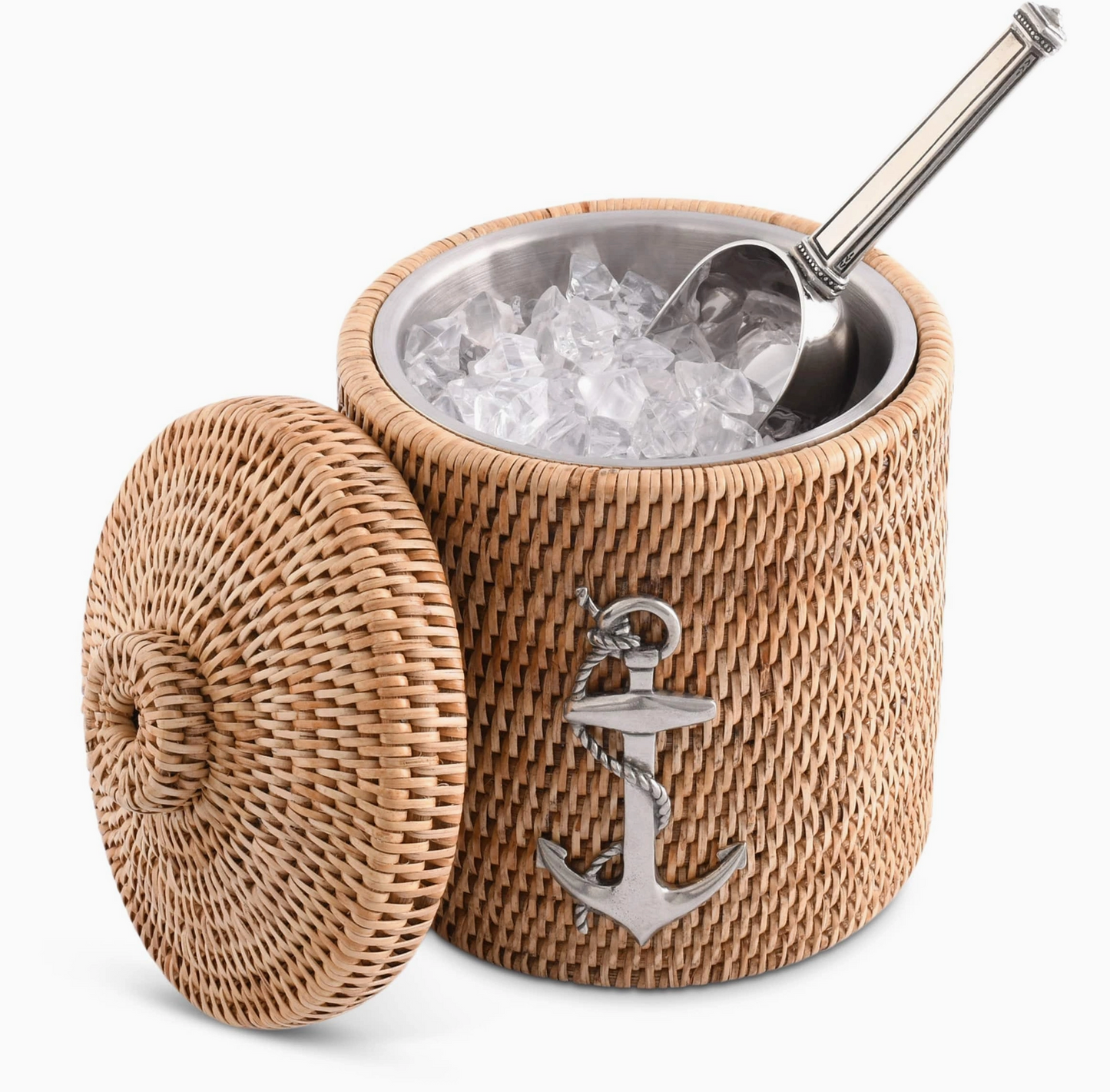 Anchor Hand Woven Wicker Rattan Lidded Ice Bucket