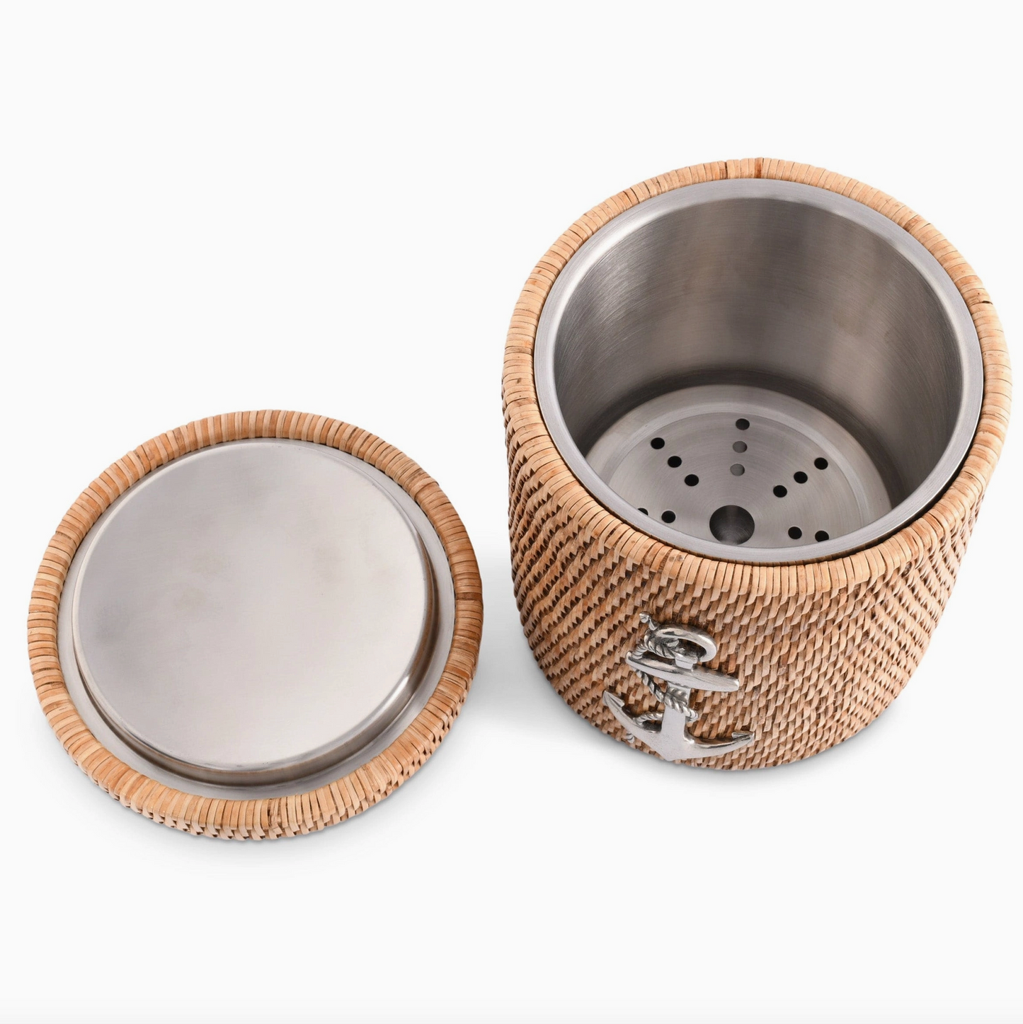 Anchor Hand Woven Wicker Rattan Lidded Ice Bucket
