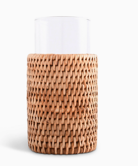 Drinking Glass Covered with Hand Woven Wicker Rattan - Set of 4