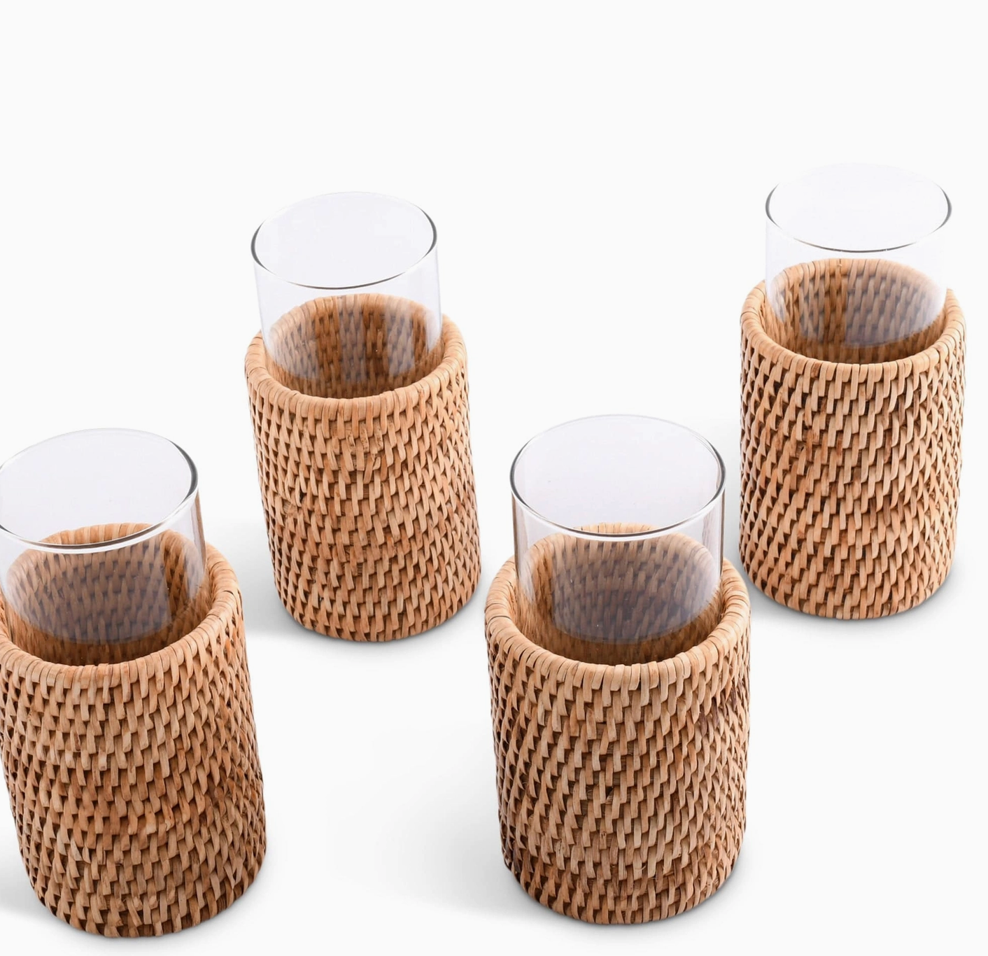 Drinking Glass Covered with Hand Woven Wicker Rattan - Set of 4